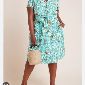 Maeve Catherine Tiger Tie Waist Shirt Dress